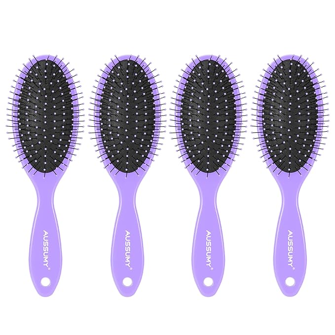 Air Cushion Detangling Hair Brush - 4 Pack Detangler Hairbrush with Ultra Soft Bristles for Effortless Tangle Removal - For Wet Dry Damaged Curly Hair for Women Men Boys Girls Kids - Purple