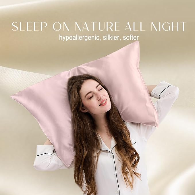 ZIMASILK 100% Pure Mulberry Silk Pillowcase for Hair and Skin Health,Soft and Smooth,Both Sides Premium Grade 6A Silk,600 Thread Count,with Hidden Zipper,1pc(Standard 20''x26'',Pale Pink)