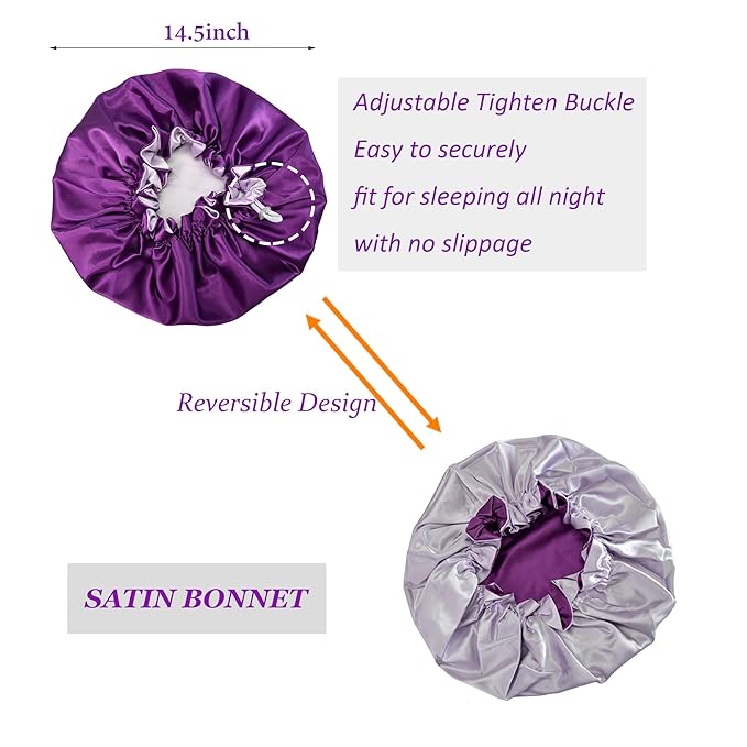Silk Bonnet for Sleeping Satin Bonnets Double Layer Reversible Hair Cap Bonnet for Women Long Curly Braid Hair（Eggplant）