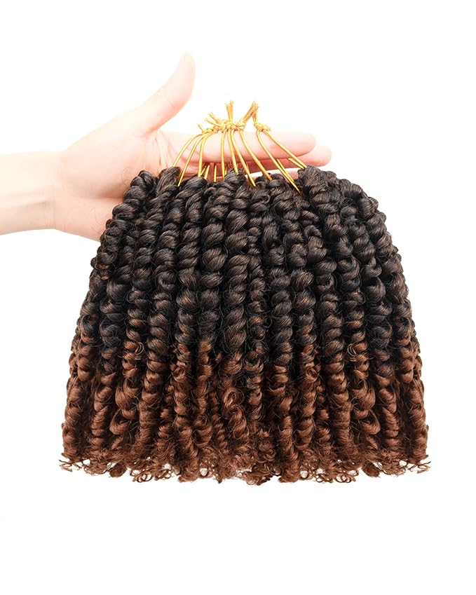 Pre-Twisted Passion Twist Crochet Hair for Black Women Passion Twist Hair Pre Looped Bohemian Braids 6 Inch 8 Packs Ombre Black to Brown Short Bob Curly Crochet Braiding Hair Extensions(6"-8P T30)
