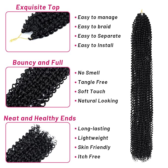 Dorsanee Passion Twist Hair 30 Inch 7 Packs Water Wave Crochet Hair Long Bohemian Curly Braiding Hair for Butterfly Locs, Faux Locs, Boho Style Spring Twist Crochet Braids (1B#)