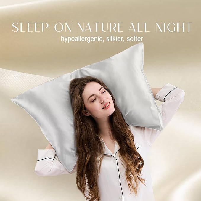 ZIMASILK 100% Pure Mulberry Silk Pillowcase for Hair and Skin Health,Soft and Smooth,Both Sides Premium Grade 6A Silk,600 Thread Count,with Hidden Zipper,1pc (Queen 20''x30'',Light Grey)