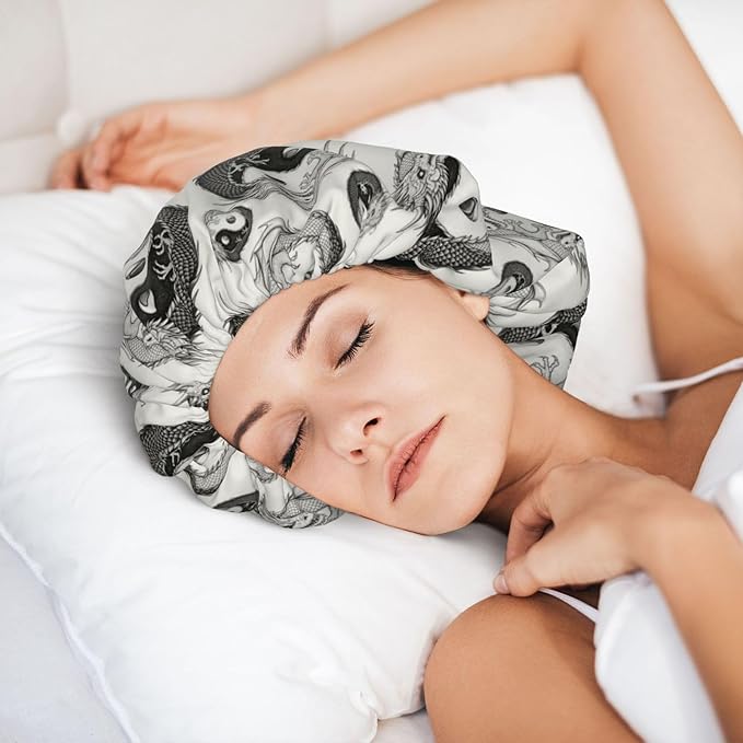Silk Hair Bonnet for Sleeping, Double Layer Hair Bonnet for Curly Natural Frizz