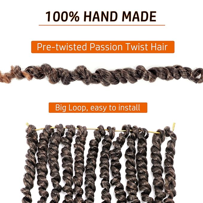 Passion Twist Hair 14 Inch Pre-twisted Passion Twist Crochet Hair for Women Pre-looped Water Wave Crochet Braids Bohemian Curly Crochet Hair Synthetic Hair Extensions 8 packs 1B/30