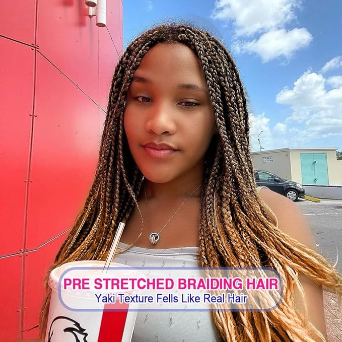 8 Pack Ombre Braiding Hair Pre Stretched - 20" 80G/Pack Premium Pre Stretched Braiding Hair Extensions, Professional Itch Free Hot Water Setting Yaki Texture Prestretched Hair (1B27)