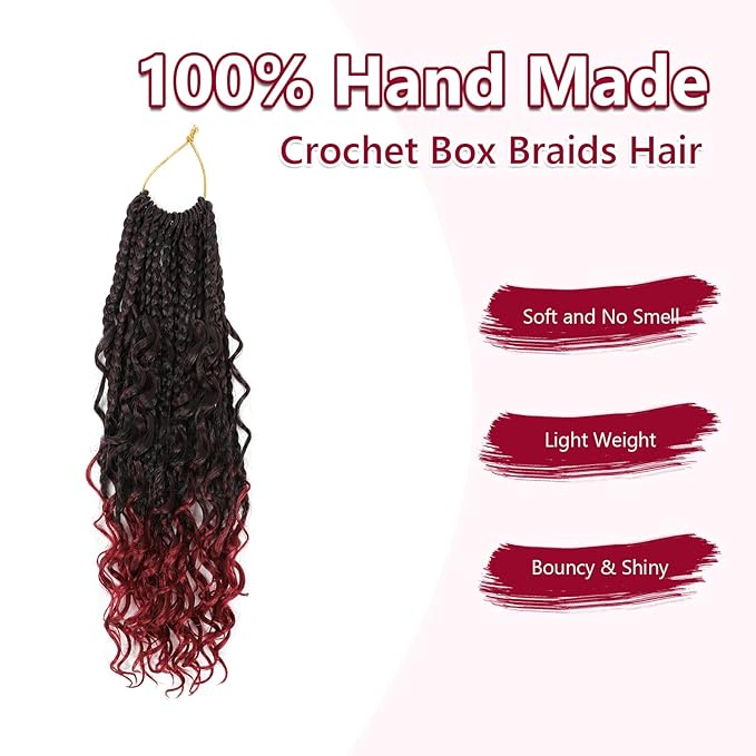 8 Packs Box Braids Crochet Braids Curly Ends 14 Inch Goddess Box Braids Crochet Hair Synthetic Crochet Hair Extensions (14(8Packs), 1B/Bug)