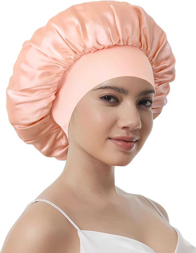 100% Mulberry Silk Bonnet for Sleeping Women, Real Pure Silk Bonnets, Double Layer Sleep Cap with Elastic Band for Curly Hair