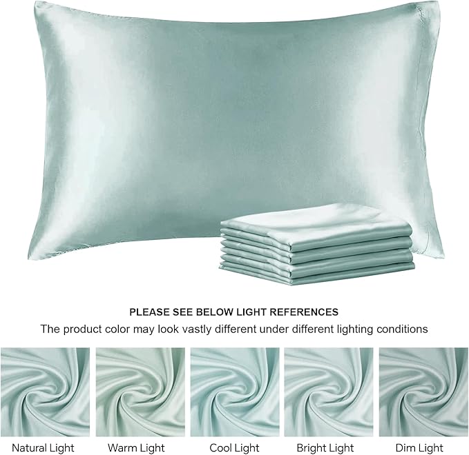 BEDELITE Satin Pillowcase for Hair and Skin, Super Soft Similar to Silk Pillow Cases 4 Pack with Envelope Closure, Cooling Pillowcases for Women Men (20"x26" Standard Size, Haze Blue)