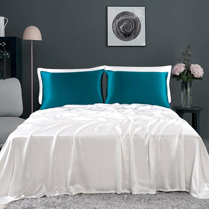 ZIMASILK 100% Pure Mulberry Silk Pillowcase for Hair and Skin Health,Soft and Smooth,Both Sides Premium Grade 6A Silk,600 Thread Count,with Hidden Zipper,1pc (Queen 20''x30'',Turquoise)