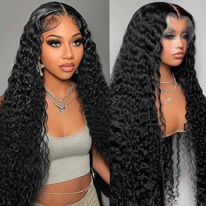 26 Inch Deep Wave Lace Front Wigs Human Hair 13x6 HD Transparent Lace Front Wigs Human Hair 200% Density Deep Curly Glueless Wigs Pre Plucked with Baby Hair for Women