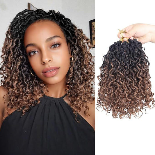 Goddess Locs Crochet Hair,8 Inch 9 Packs Faux Locs Synthetic Crochet Hair for Black Women, Boho Style Pre looped crochet with Curly Ends