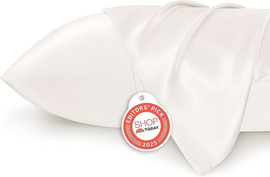 Bedsure Satin Pillowcase 2 Pack Similar to Silk Pillow Cases Standard Size, Pillow Case for Sleeping Women with Envelope Closure, Gifts for Women Men, Ivory, 20x26 Inches, 2pcs