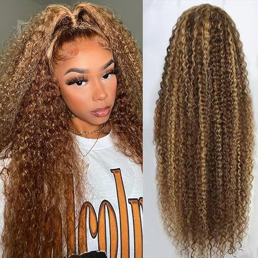 24inch Highlight Ombre Lace Front Wig Human Hair 13x6 HD Honey Blonde 4/27 Deep Wave Lace Frontal Wigs Glueless Wigs Human Hair