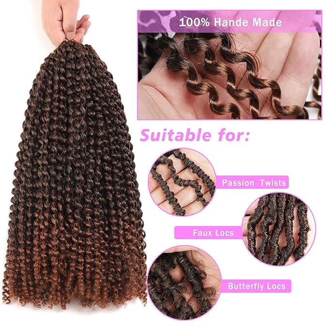Passion Twist Hair 18 Inch 6Packs Water Wave Crochet Hair Passion Twist Crochet Hair Black Mixed Brown Color Synthetic Hair Extensions for Women (18Inch, 6Packs T30#)