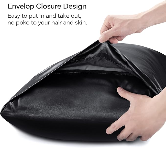 BEDELITE Satin Body Pillow Cover 2 Pack, Super Soft and Cooling Body Pillow Pillowcase for Hair and Skin, Breathable Silky Full Long Pillowcase Cover(20"x54", Black)