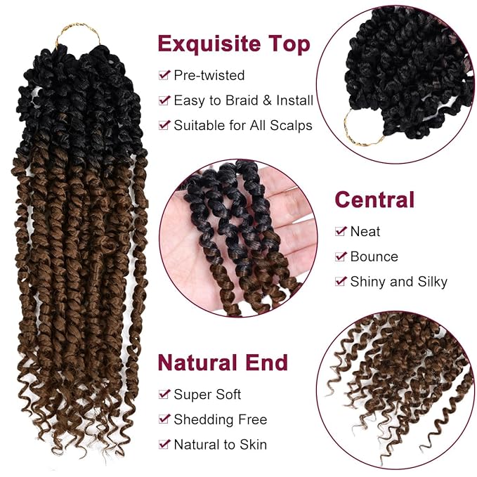 NAYOO Passion Twist Hair - 8 Packs 12 Inch Passion Twist Crochet Hair For Women, Crochet Pretwisted Curly Hair Passion Twists Synthetic Braiding Hair Extensions(12 Inch 8 Packs, OT30)