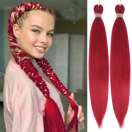 Rose Red Pre stretched Braiding Hair 2 Packs Pre feathered Braid Hair Extensions 30 Inches Hair Braids