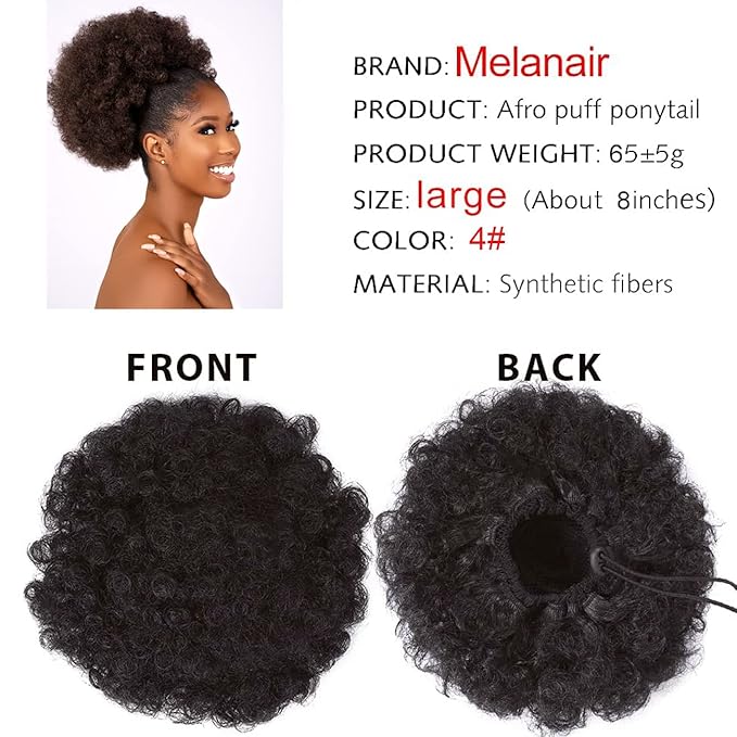 Afro Puff Drawstring Ponytail with Bangs ponytail extension for black women Short Curly Clip in Wrap Updo Hairpiece(4#) (No bangs, 4#)
