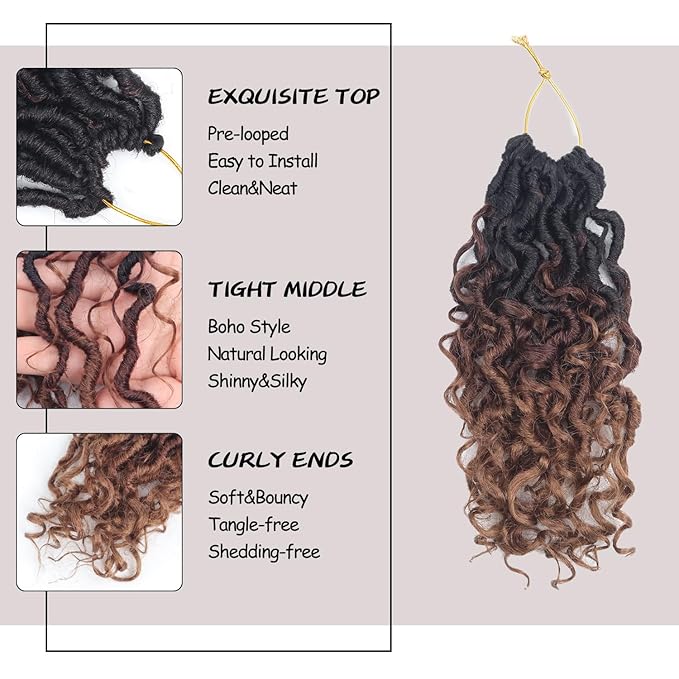 Goddess Locs Crochet Hair 10 Inch 9 Packs Synthetic Faux Locs Crochet Hair for Black Women, River Locs Hair Extensions Style Pre looped Crochet with Curly Ends