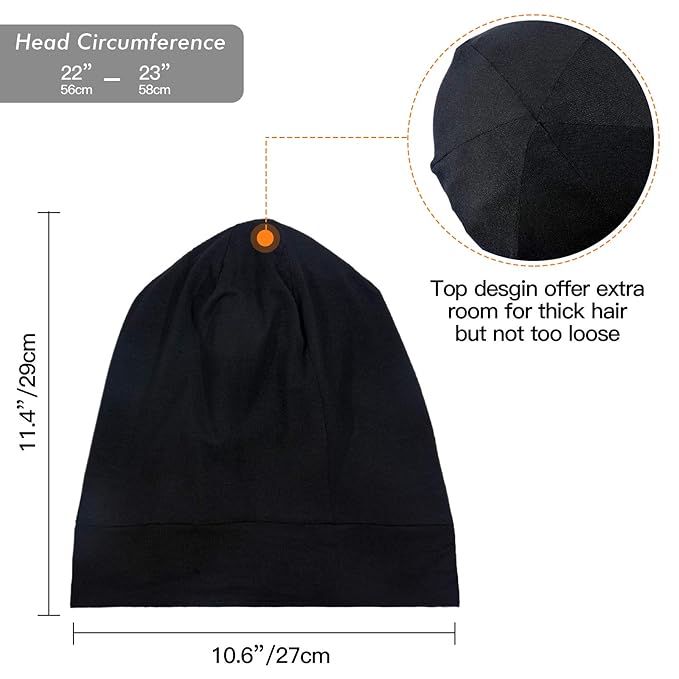 Silk Satin Lined Bonnet Sleep Cap - Adjustable Stay on All Night Hair Wrap Cover Slouchy Beanie for Curly Hair Protection for Women and Men - Black & Pink