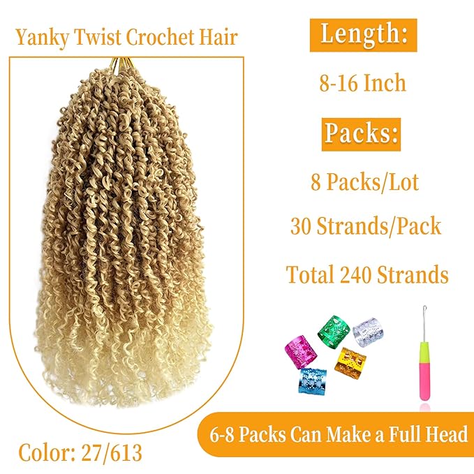 12 Inch Pre-Looped Yanky Twist Crochet Hair, 30 Strands/Pc, Mini Passion Twists, Senegalese Braiding Hair (27/613, 8 Pcs/Pack)