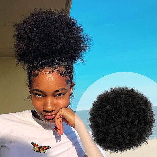 GLAM21USA Afro Puff Drawstring Ponytail Retro Kinky Curly Ponytail Wig Clip in Bun Hair Piece for Black Women Synthetic Hair Extension (MEDIUM, 1B (Off Black))