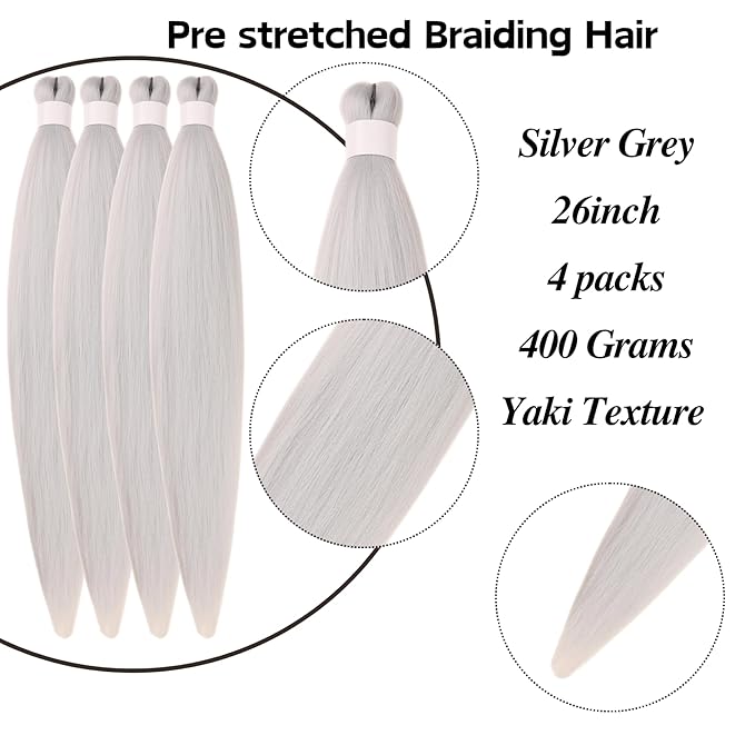 Silver Grey Braiding Hair Pre stretched for Boho Braids Deep Wave Curly Braiding Hair Prestretched for Bohemian Braids Hot Water Setting