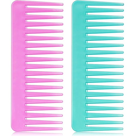 Patelai Large Hair Detangling Comb Wide Tooth Comb for Curly, Thick Hair Wet or Dry, No Handle, Anti-static, Plastic, Unisex, Cyan, Rose Red