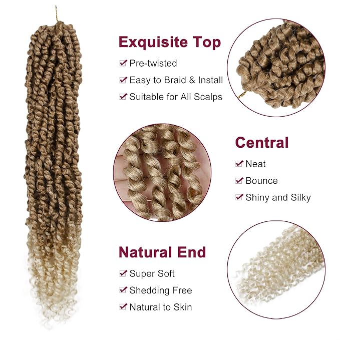 Passion Twist Hair - 8 Packs 22 Inch Passion Twist Crochet Hair For Women, Crochet Pretwisted Curly Hair Passion Twists Synthetic Braiding Hair Extensions (22 Inch 8 Packs, T27/613)