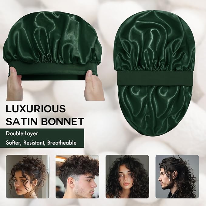 Satin Silk Bonnet for Sleeping, Double Layer Silk Sleep Cap for Men & Women, Soft Satin Lined Bonnet for Curly Hair