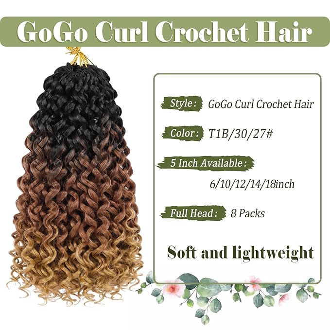 Vomella GoGo Curl Crochet Hair 8 Packs Water Wave 18 Inch Curly Crochet Hair for Women Short Beach Curl Hair Synthetic Deep Twist Hair Extensions(1B/30/27#)