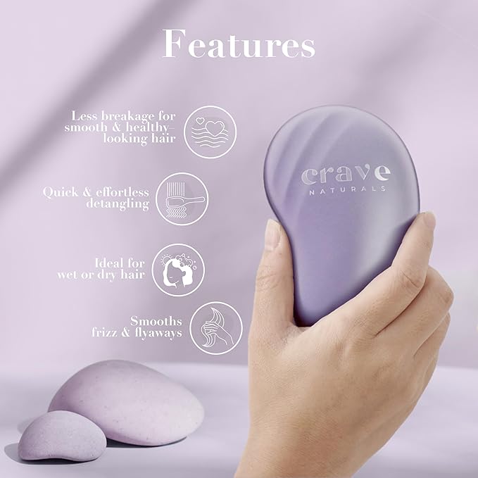 Crave Naturals Mini Detangler Hair Brush Purple – Glide Thru Hair Detangler Brush for Women, Kids & Toddlers – Gentle Scalp Care, No-Pain Tangle-Free Hairbrush for All Hair Types, Travel Hair Brush