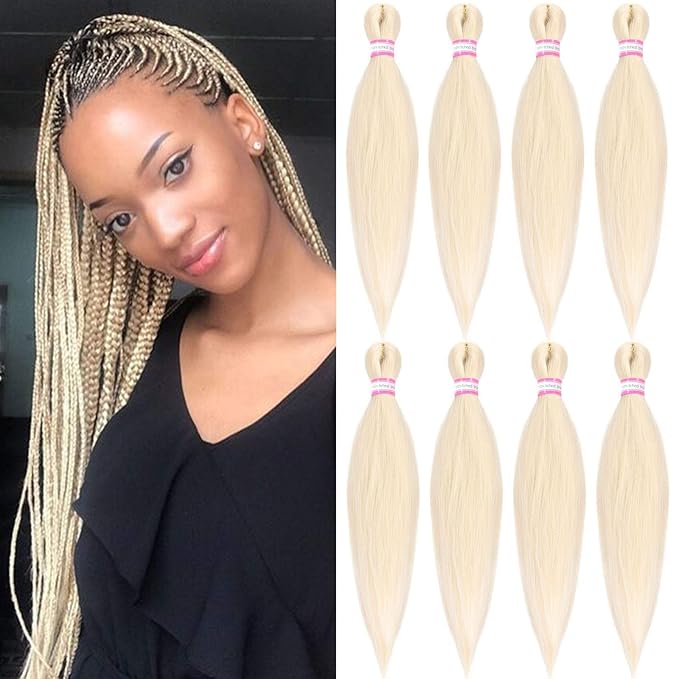 Blonde Braiding Hair Pre Stretched 20 Inch 8 Packs Braiding Hair Extensions for Crochet Box Braids Twists Locs Hair Itch Free Soft Yaki Texture Hot Water Setting (20inch,#613)