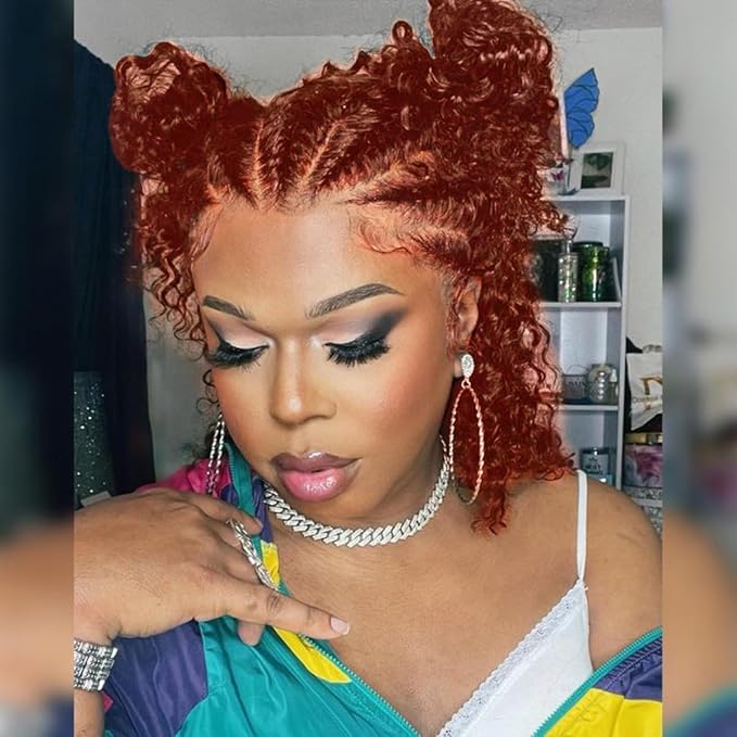 200% Density Reddish Brown Deep Wave Lace Front Wigs Human Hair 13x4 HD Transparent Curly Human Hair Wig Pre Plucked 13X4 Ginger Brown Wig Human Hair Glueless Colored Wigs With Baby Hair 18inch