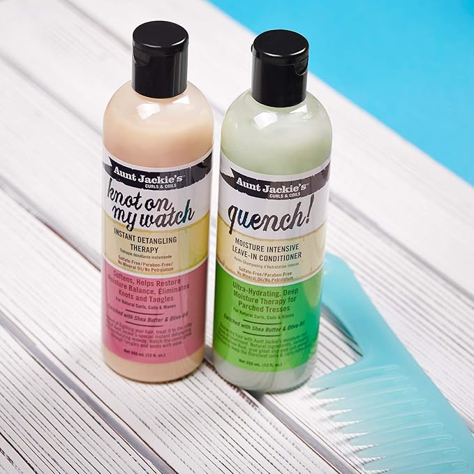 Aunt Jackie's Curls and Coils Quench Moisture Intensive Leave-In Hair Conditioner for Natural Curls, Coils and Waves, Enriched with shea Butter, 16 oz