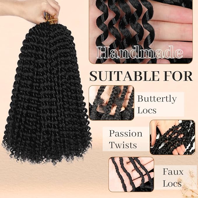 12 Inch Short Passion Twist hair, 8pcs Passion Twist Crochet Hair,Water Wave Crochet Hai Extensions For Passion Twist Braiding Hair Braids Natural Black Bohemian Hair (12 Inch,#1B)