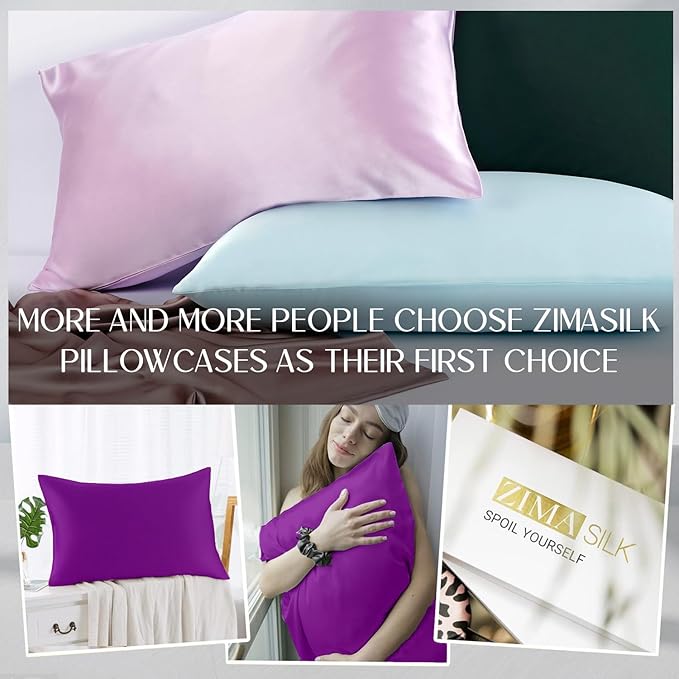 ZIMASILK 100% Pure Mulberry Silk Pillowcase for Hair and Skin Health,Soft and Smooth,Both Sides Premium Grade 6A Silk,600 Thread Count,with Hidden Zipper,1pc(Standard 20''x26'',Violet)