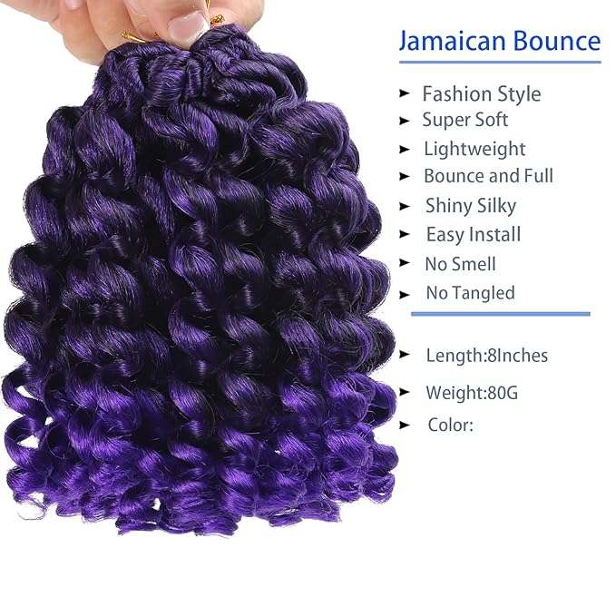 3 Packs 2X Ringlet Wand Curl Jamaican Bounce 8 inch Purple Ombre Synthetic Crochet Hair Extensions Crochet Braiding Hair 20 Roots (8Inch (Pack of 3), T1/Purple)