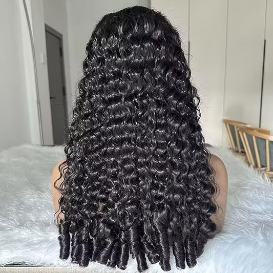 VIPbeauty Burmese Curly Half Wig Human Hair 200 Density 3 In 1 Seamless Flip Over Glueless Wear and Go Beginner Friendly Burmese Curly Wig Human Hair Drawstring Headband 30Inch