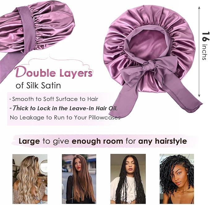 YANIBEST Silk Bonnet for Sleeping Women Adjustable Double Layer Satin Bonnet Reduce Friction Prevent Frizz Natural Curly Hair