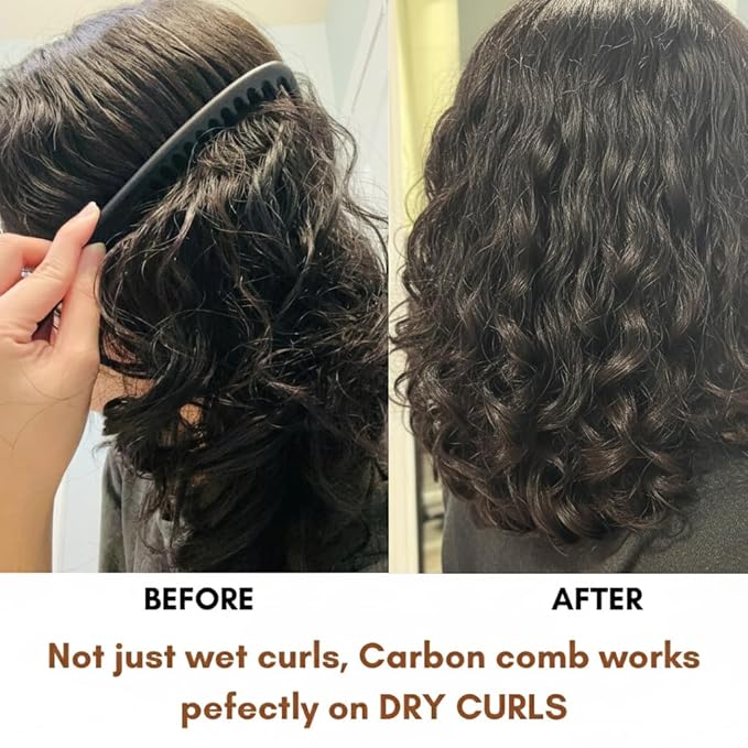 VIVEDGE| Carbon Comb Set for Curly Hair | Anti Static Frizz-free Detangling Wide Tooth Parting Combs with Premium Hair Acccessories for Styling | Gift set for loved ones(Pink-Light Yellow)