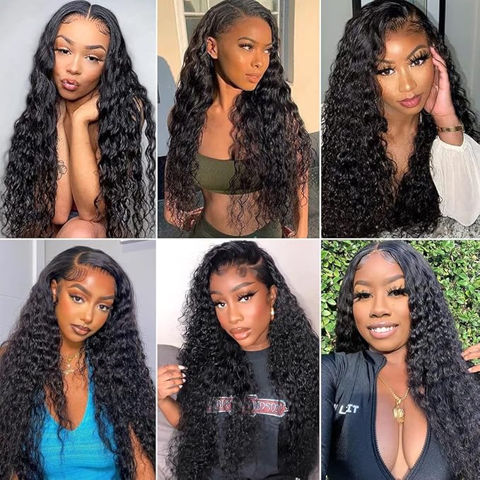 Lace Front Wigs Human Hair Water Wave 13x4 Lace Frontal Wigs for Women Wet and Wavy Lace Front Wigs Deep Wave Human Hair Wigs Pre Plucked Natural Black Color 180 Density 28 Inch