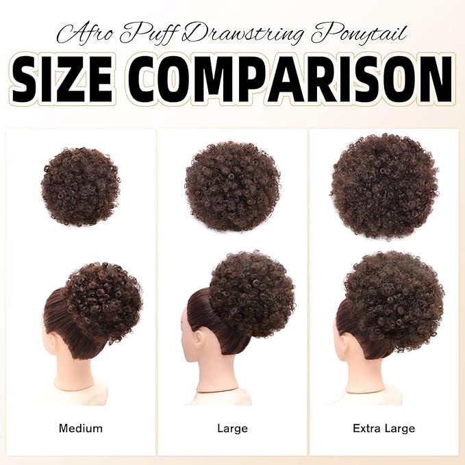 AISI QUEENS Afro Puff Drawstring Ponytail for Black Women, Large Size Kinky Curly Afro Ponytail Synthetic Hair Puffs, Deep Brown Afro Bun Drawstring Ponytail for Women Girls(2-33#)