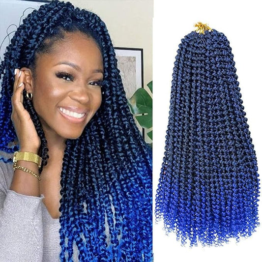 18 Inch Passion Twist Hair, Ombre Blue Water Wave Crochet Hair for Women Passion Twists Braiding Hair Long Bohemian Synthetic Curly Braiding Hair Extensions Passion Twist Crochet Hair(7pcs,1B/Blue)