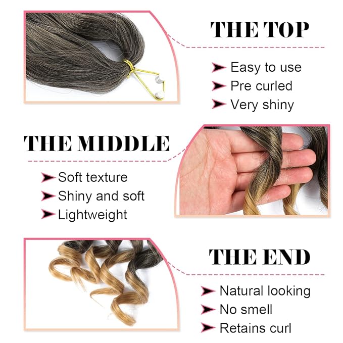 6packs French Curl Braiding Hair - 24 Inch Loose Wave Bouncy Pre Stretched Yaki Curly Braiding Hair for Black Women - 100g/pack (T27)