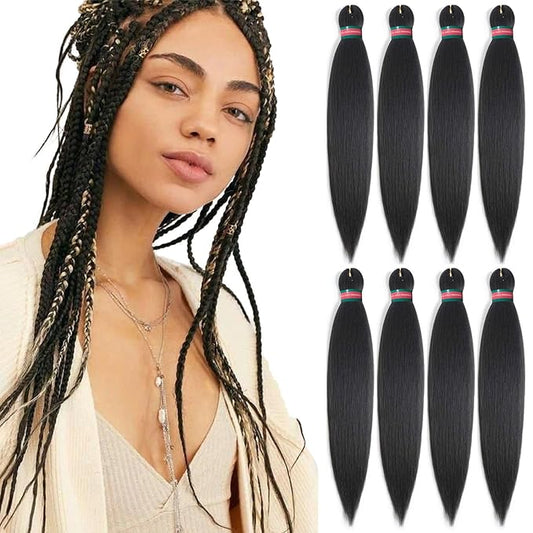 Pre-stretched Braiding Hair, Braid Hair Extensions, Ombre Braiding Hair Pre stretched, Crochet Twist Braid (24''-8packs, 2#)…