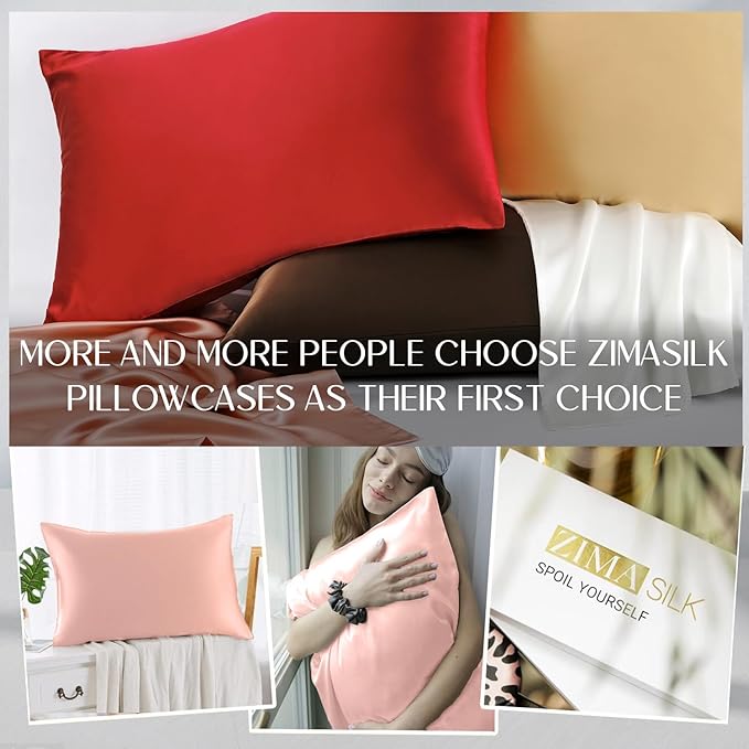 ZIMASILK 100% Pure Mulberry Silk Pillowcase for Hair and Skin Health,Soft and Smooth,Both Sides Premium Grade 6A Silk,600 Thread Count,with Hidden Zipper,1pc(Standard 20''x26'',Coral)