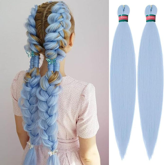 Baby Blue Pre stretched Braiding Hair 2 Packs Pre feathered Braid Hair Extensions 30 Inches Hair Braids