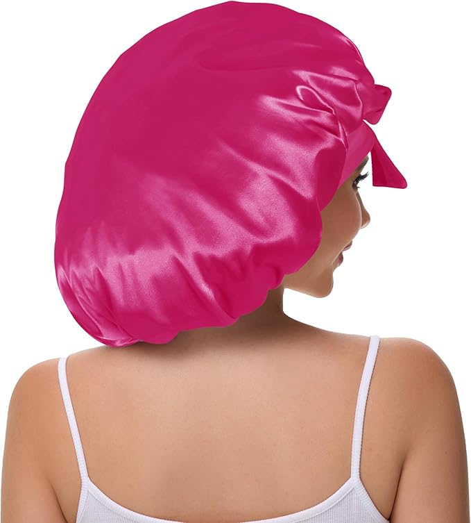 Double Layer Silk Bonnet with Tie Satin Lined Sleep Cap Hair Cover for Women's Curly Natural Hair