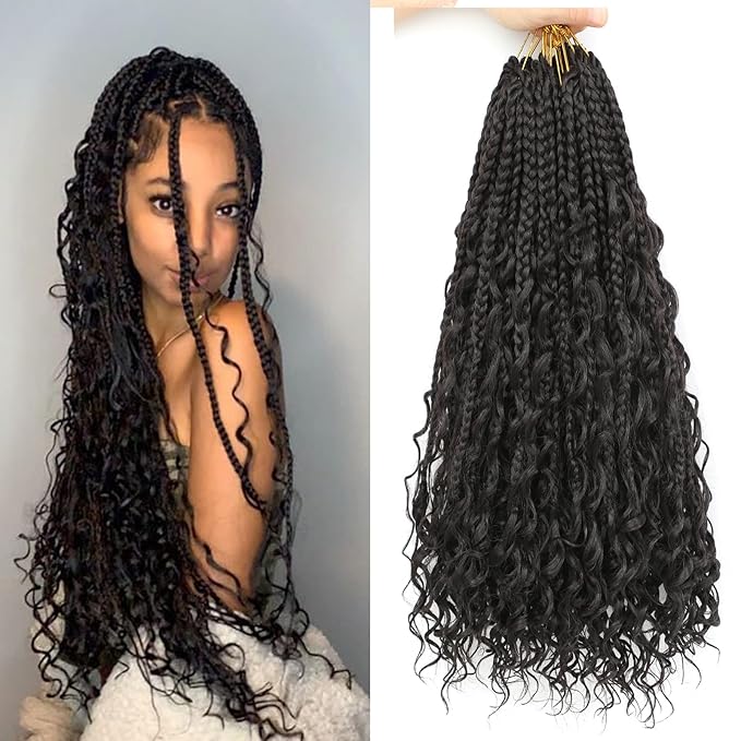 8 Packs Boho Braids Crochet Hair-18 Inch Crochet Box Braids- Bohomian Box Braid Crochet Hair Synthetic Braiding Hair Goddess Box Braids Crochet Hair for Black Women(2#)